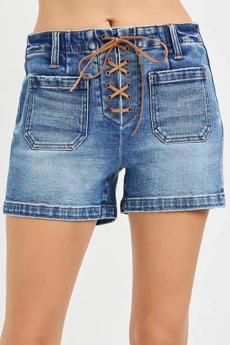 High-Waist Pocketed Cotton Casual Shorts