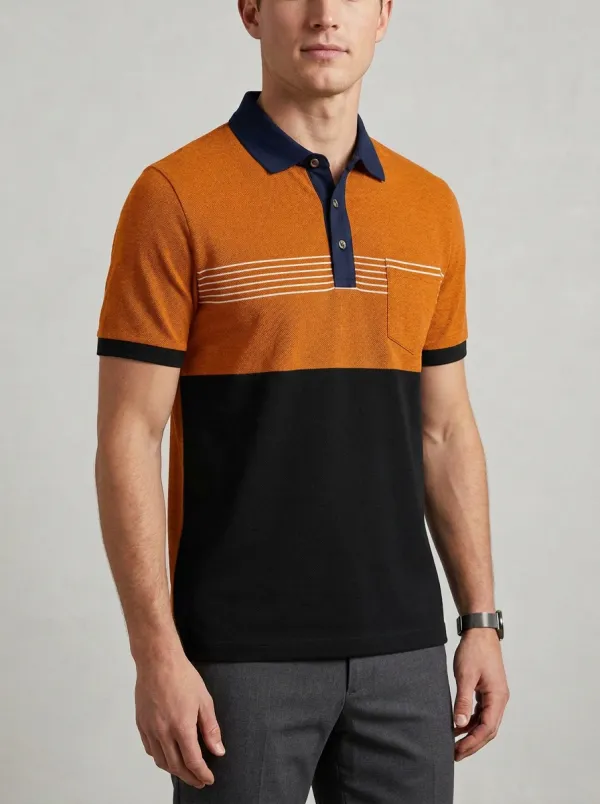 Men's Minimal Colorblock Striped Pocket Polo Shirt