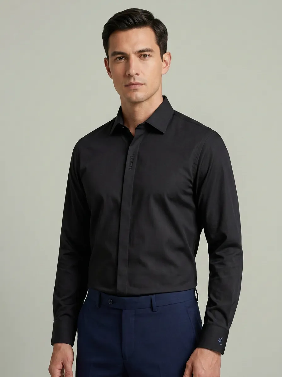 Men's Non-Iron Cotton Solid White Formal Dress Shirt