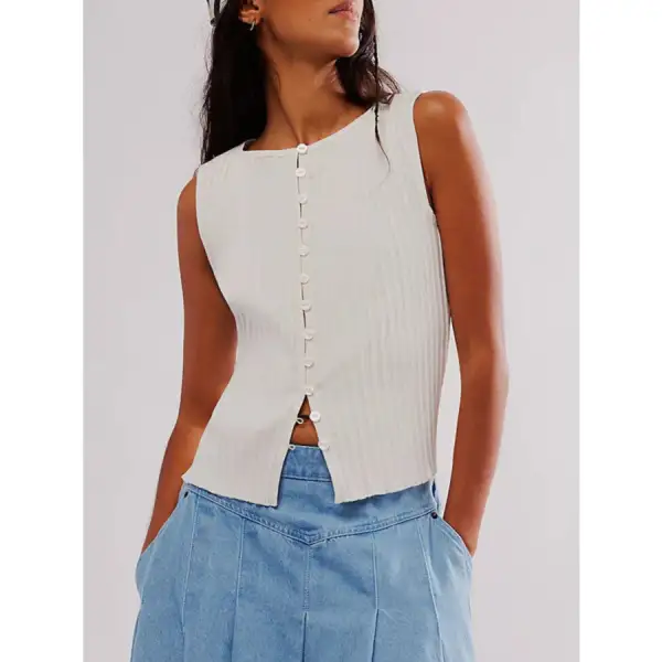 Button Down Round Neck Sweater Vest