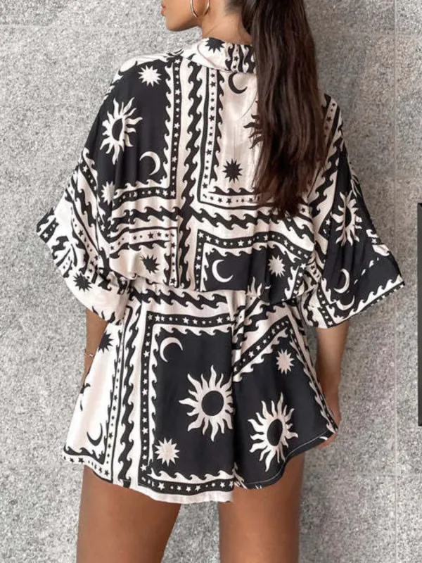 Tie Waist Half Sleeve Romper