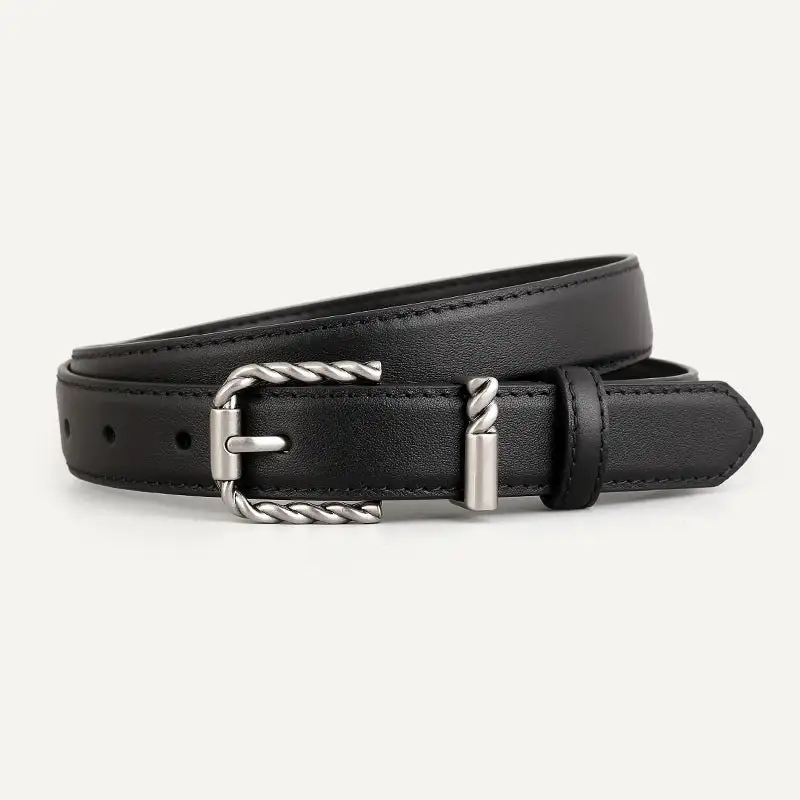 Leather Belt with Twisted Buckle