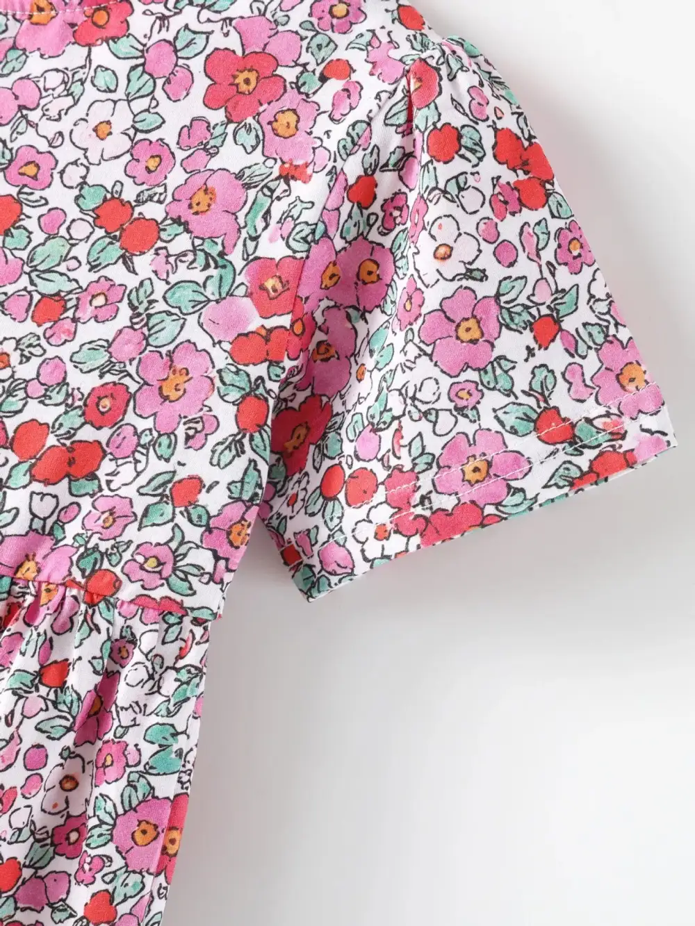 Girls Floral Print Short Sleeve A-Line Dress