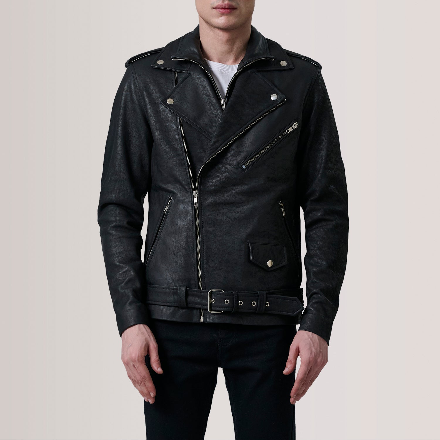 Men's Leather Distressed Jacket