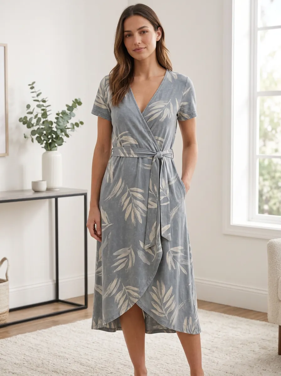 Women's Tropical Leaf Pattern Printed Wrap Dress
