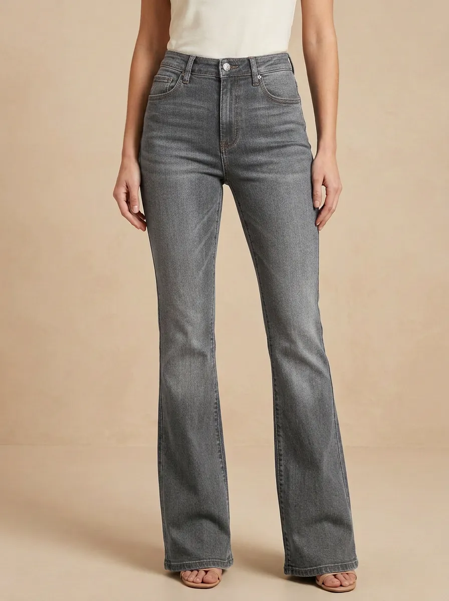 Timeless Faded Finish High Rise Flare Jeans