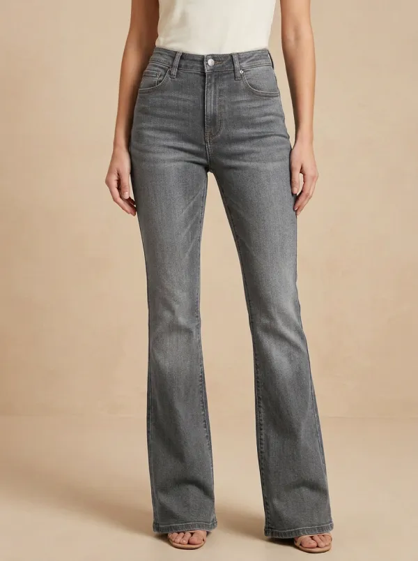 Timeless Faded Finish High Rise Flare Jeans