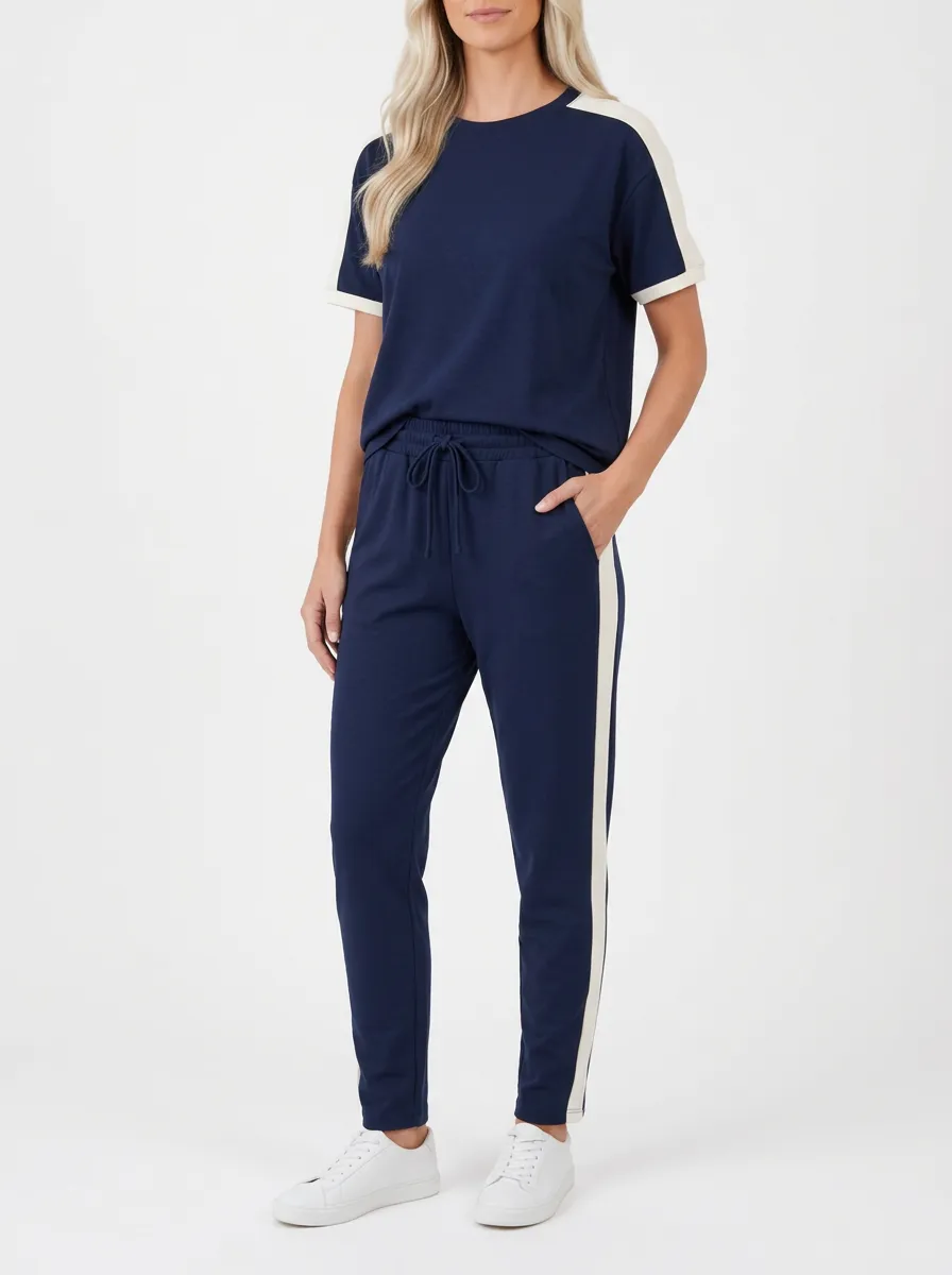 Women's Side-Stripe Crewneck T-Shirt and Pants Set