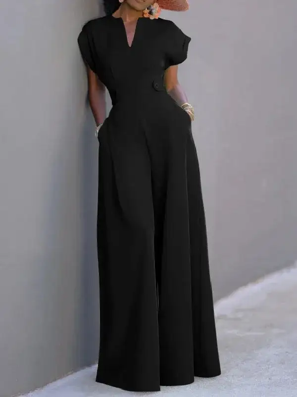 Everyday Comfort Wrap-Front V-Neck Ankle-Tied Jumpsuit