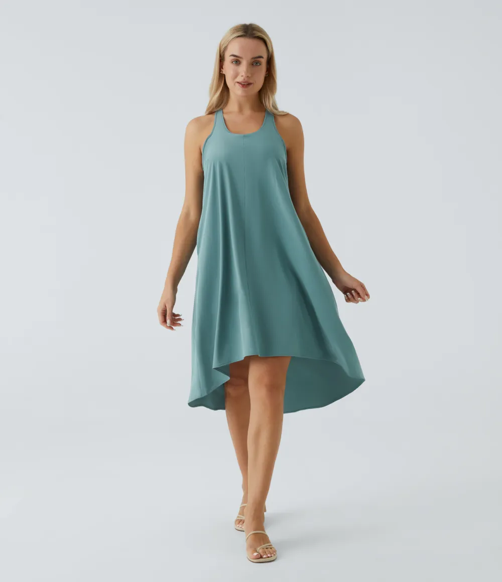 Breezeful Backless Racerback Side Pocket High Low Flowy Midi Quick Dry Casual Dress