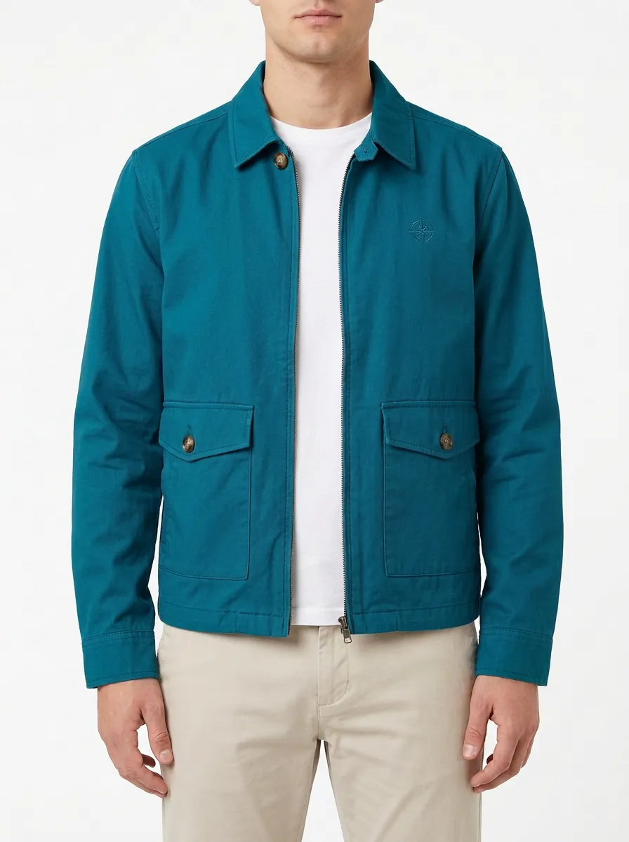 Men's Nautical Compass Embroidered Zip-Up Jacket