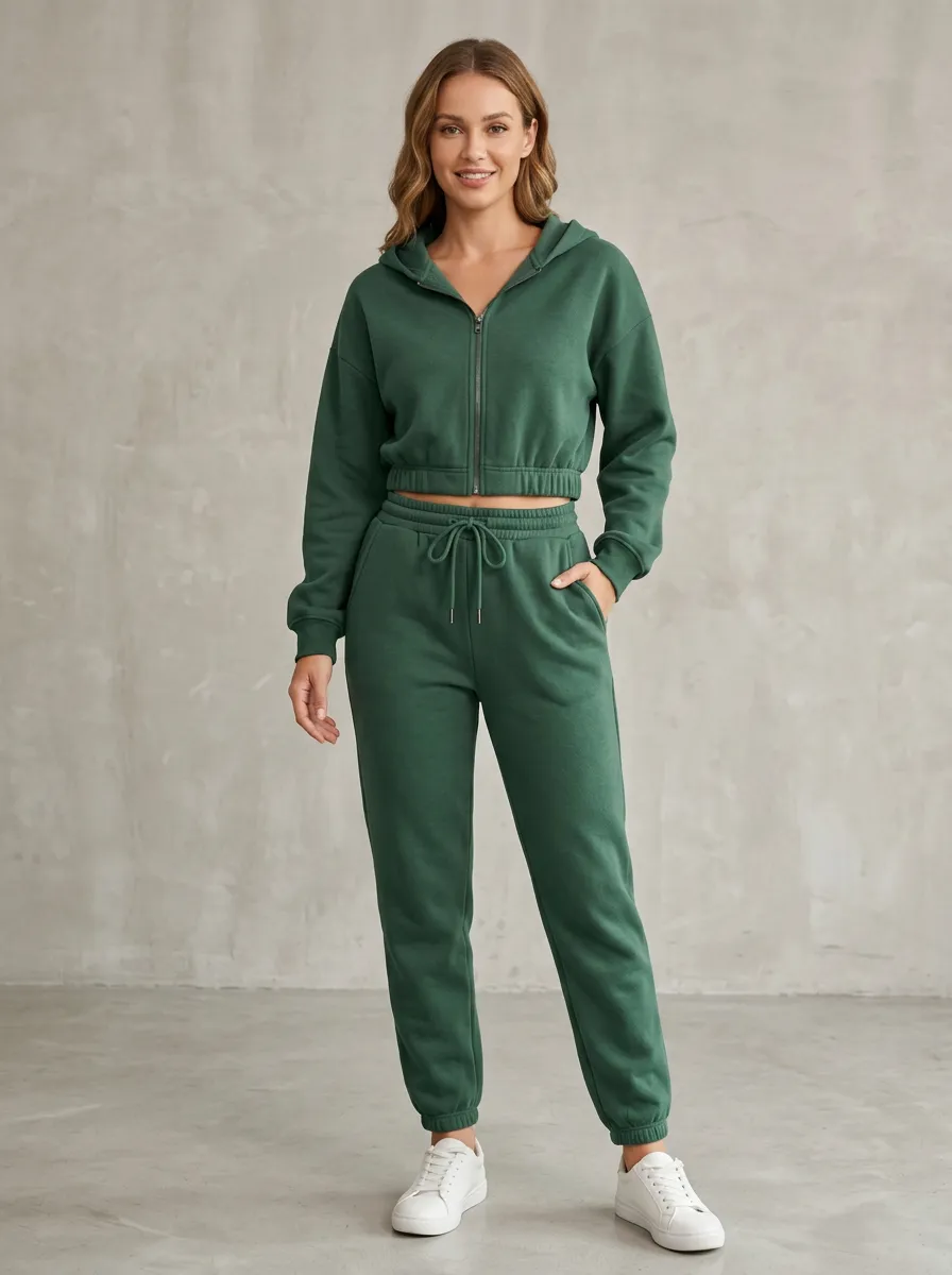 Studio Cropped Zip-Up Women's Cropped Zip-Up Hoodie Jogger Active Set