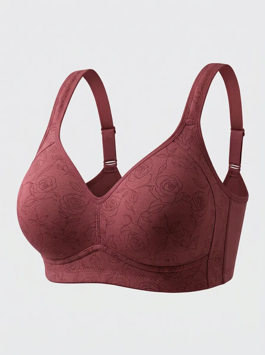 Women's Plus Size Dusty Rose Rose Floral Supportive Underband Wireless Bra