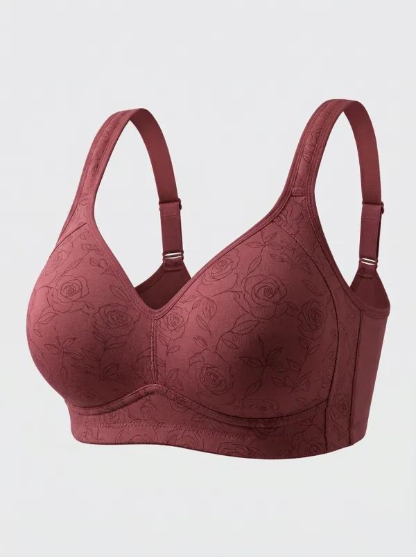 Women's Plus Size Dusty Rose Rose Floral Supportive Underband Wireless Bra