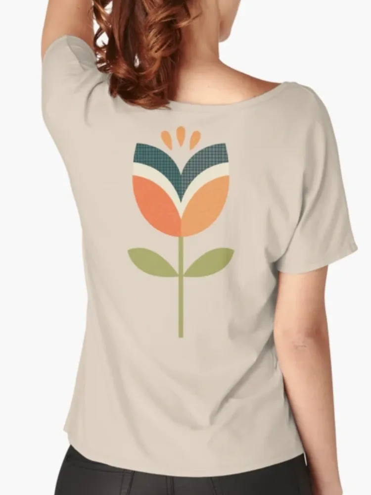 Women's geometric floral pattern printed round-neck short-sleeved T-shirt