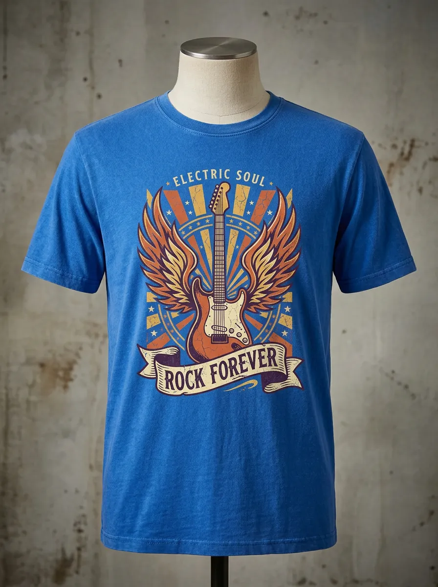 Unisex Rock Music Lover Winged Guitar Printed T-shirt
