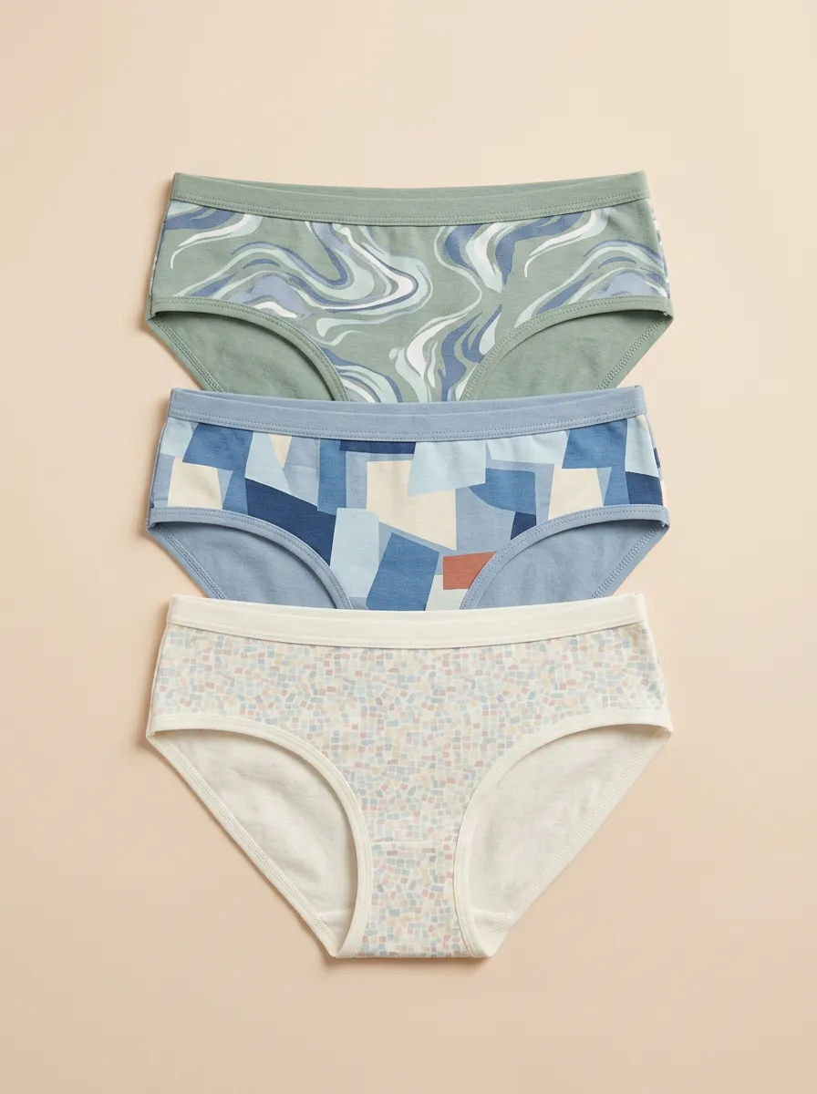 Women's Abstract Geometric Pattern Printed Three Pack Briefs Graphic Pattern