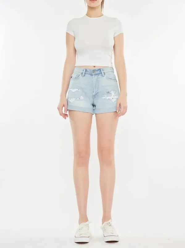 High-Rise Repaired Mom Denim Shorts