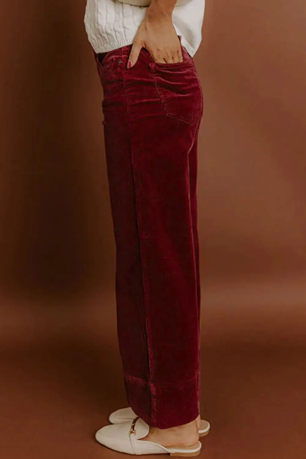 Corduroy Solid High Waist Wide Leg Trousers
