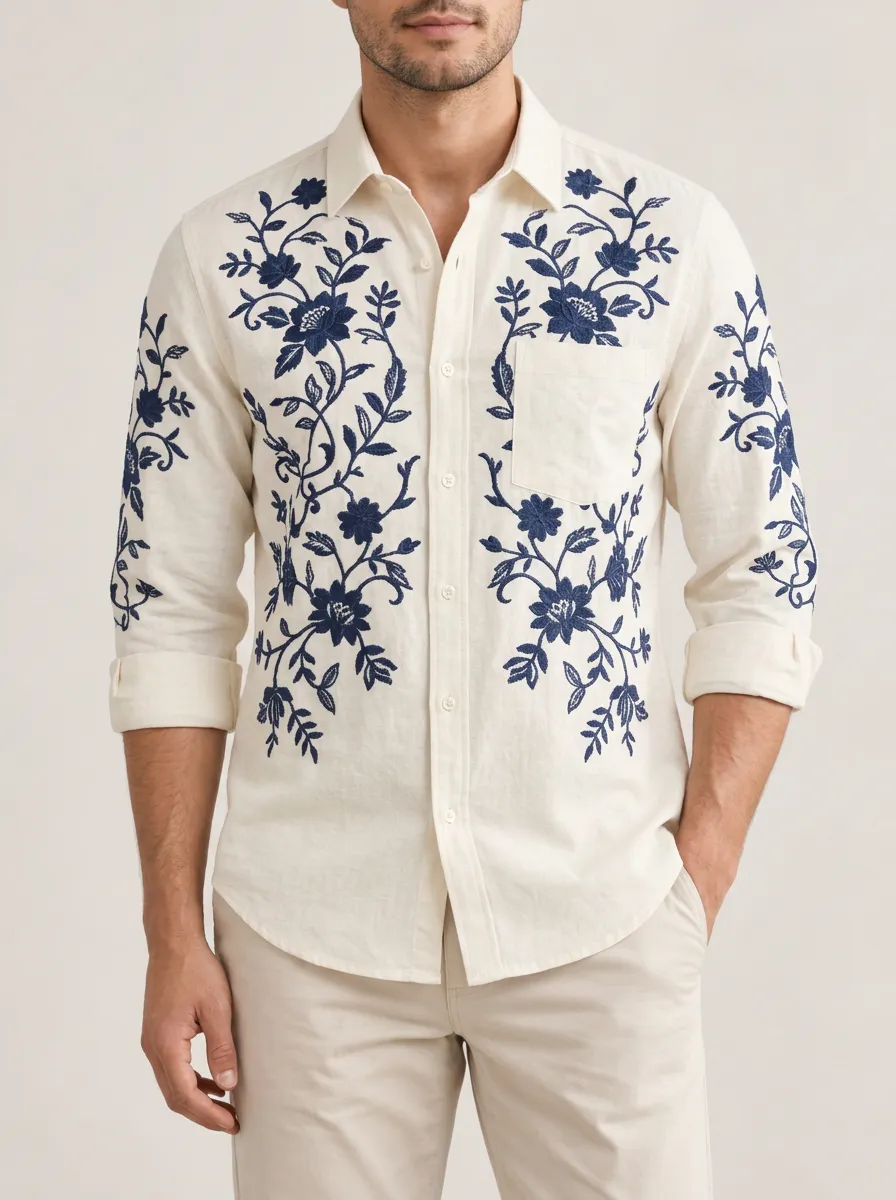 Men's Floral Relaxed Embroidered Shirt