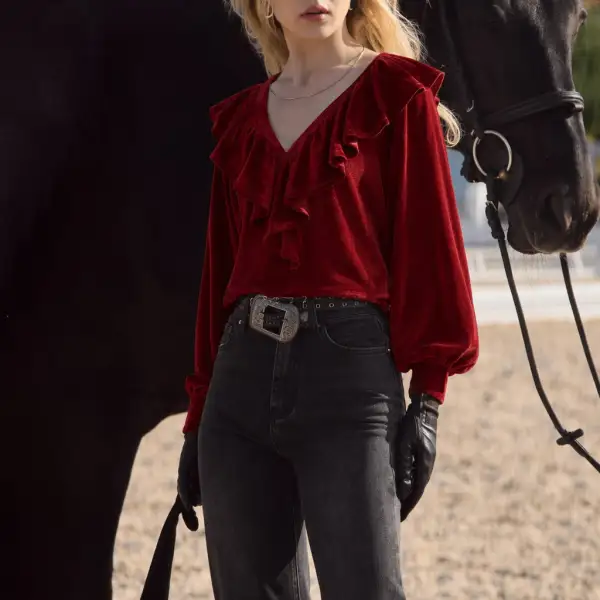 Airy Ruffled V-Neck Blouse