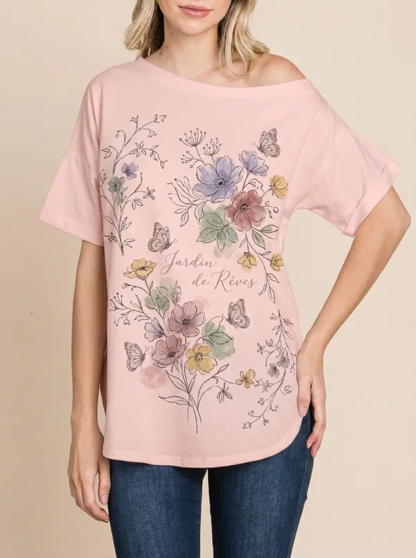 Women's Floral Butterfly Jardin de Rêves Printed T-shirt