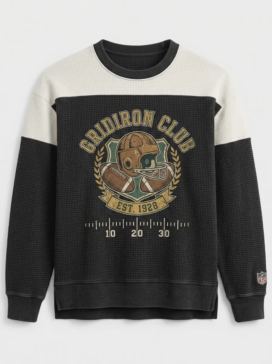 Men's Football Lover Gridiron Club Helmet Printed Waffle Sweatshirt
