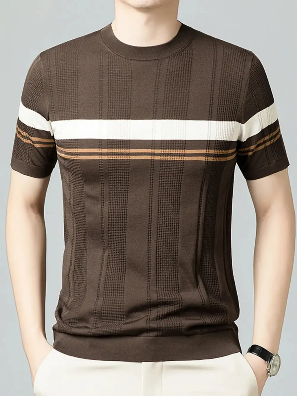 Striped Round-Neck Short-Sleeve T-Shirt
