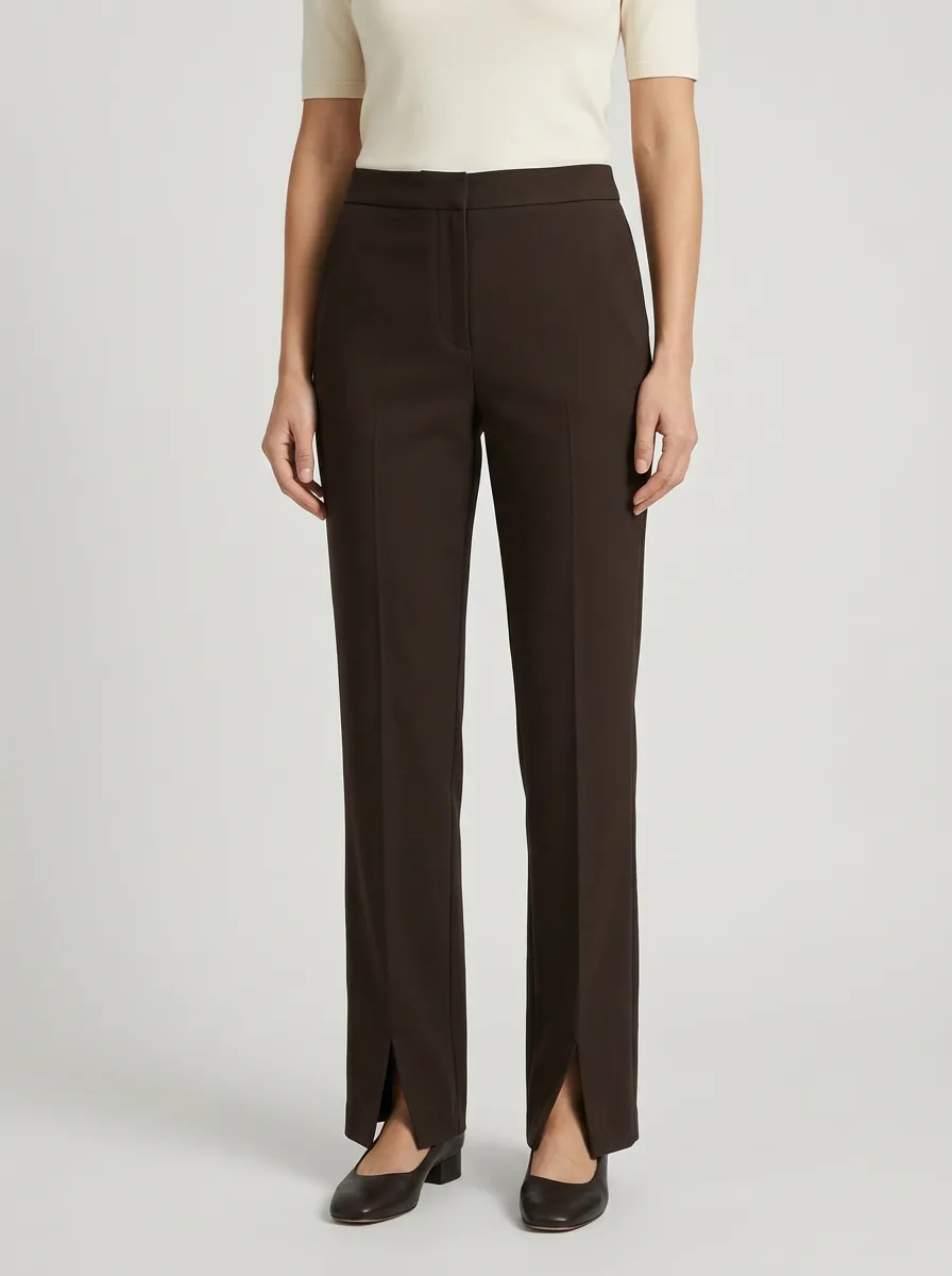 Women's Minimal Front-Slit Full-Length Trousers