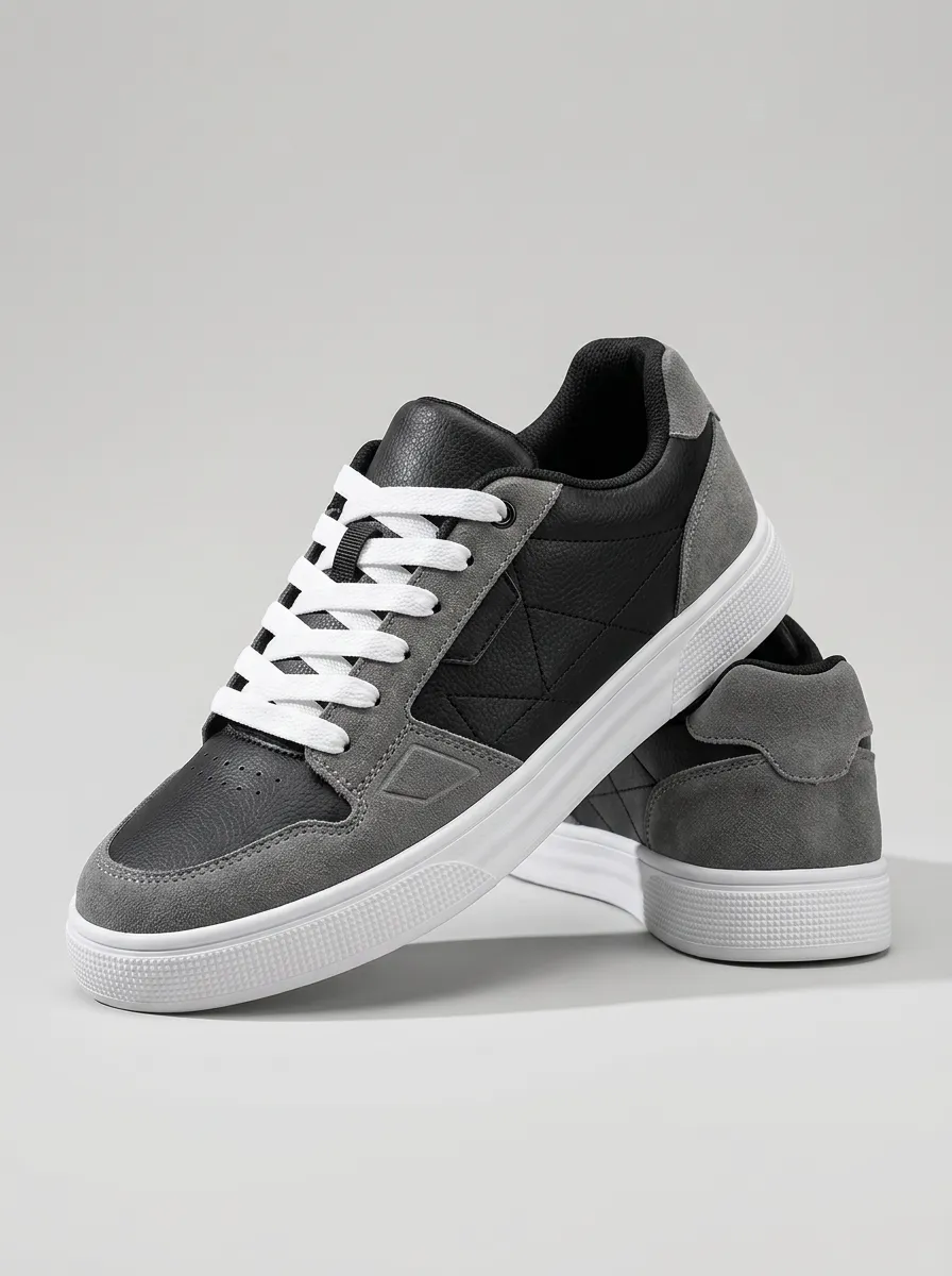 Men's Casual Streetwear Black Grey Suede Printed Shoes