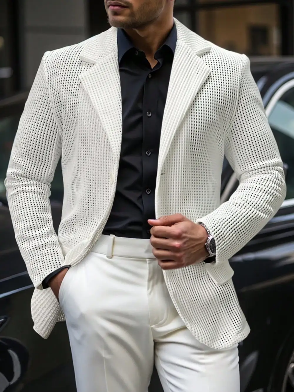 S Relaxed Hollow-Out Mesh Blazer Jacket