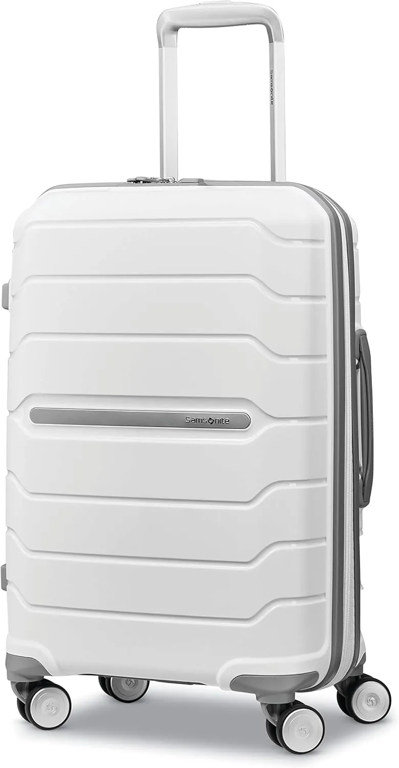 Samsonite Freeform Hardside Carry-On Luggage with Spinner Wheels - Hardshell Suitcase - TSA, Airline-Approved - Expandable Hard Shell, Smooth Rolling Wheels for Lightweight Travel - White/Grey