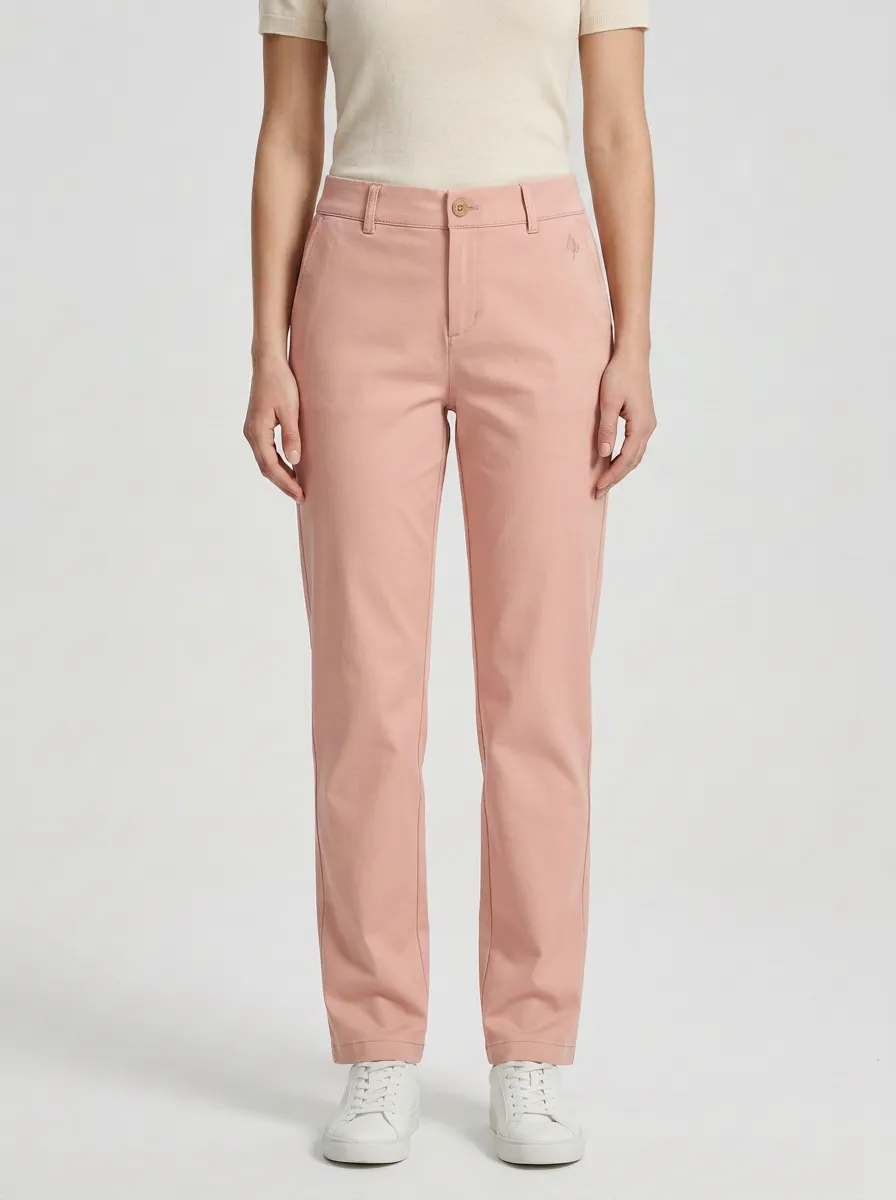 Women's Modern Comfort Embroidered Detail Mid Rise Straight Leg Pants