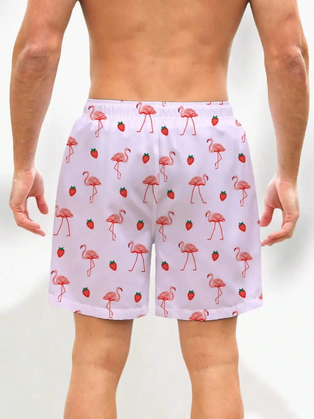 Men's Boho Flamingo Drawstring Allover Print Beach Shorts