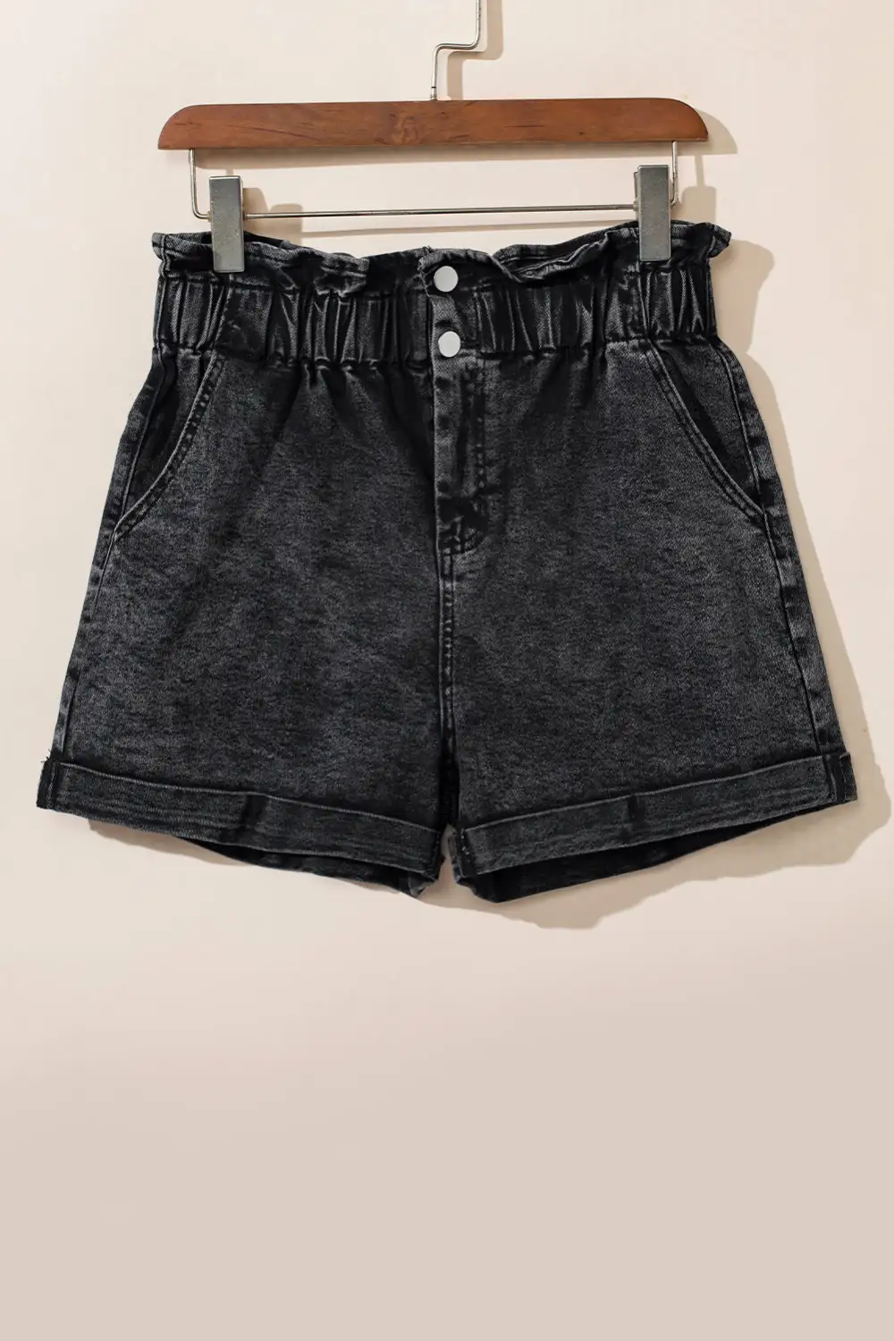 Black Vintage Washed Frilled High Waist
