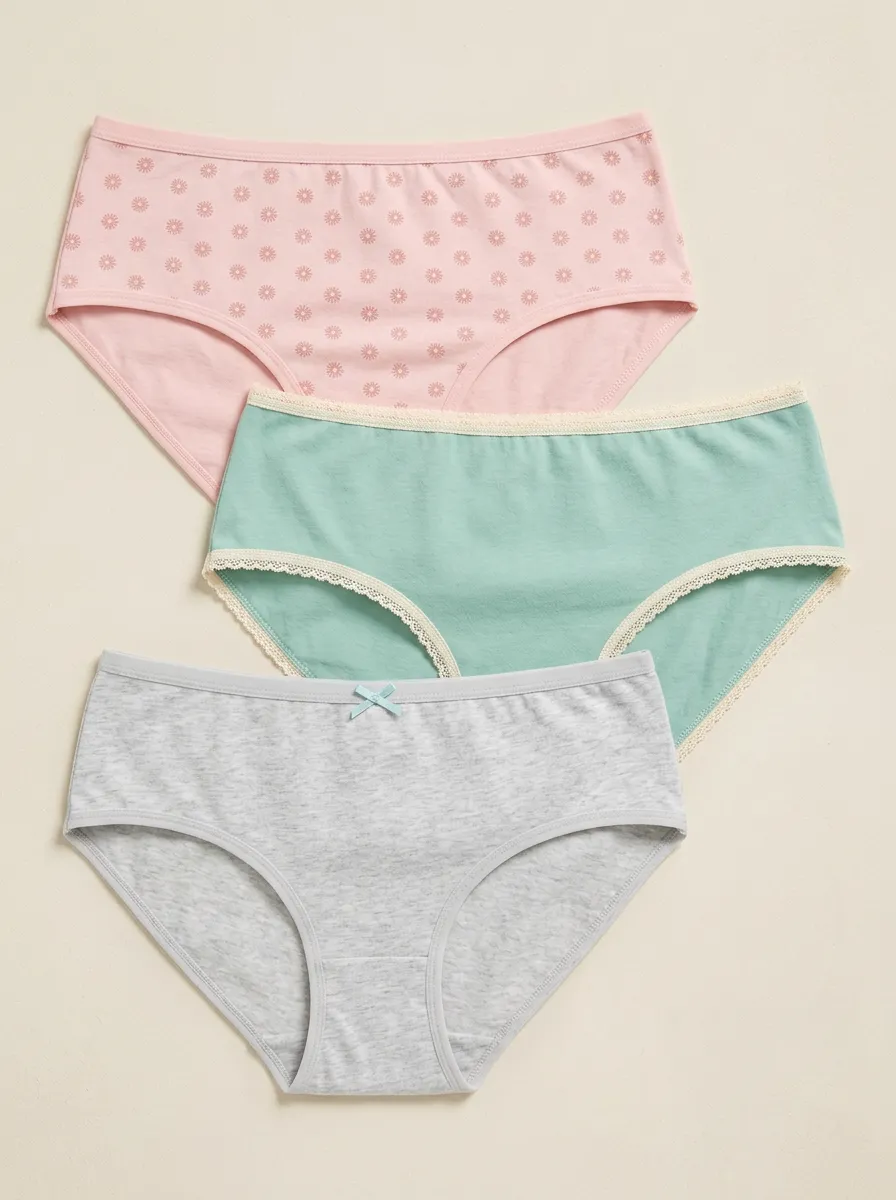 Minimalist Lace-Trim Floral Women's Three-Piece Panty Set