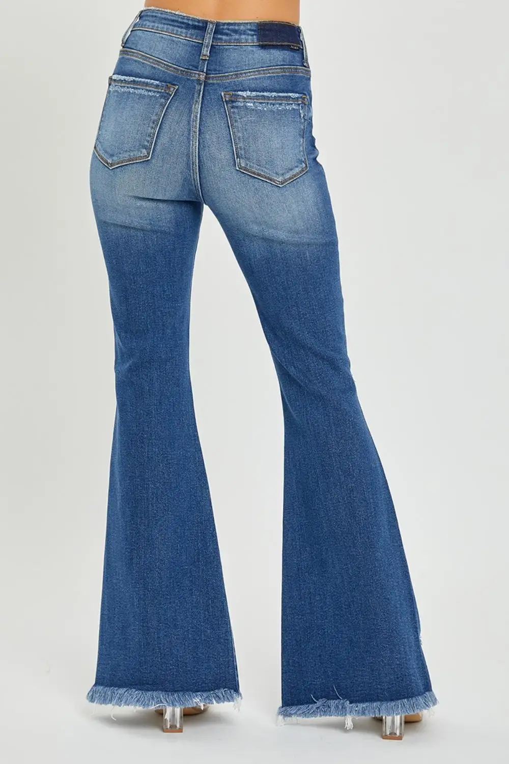 High Waist Flare Leg Frayed Denim Jeans
