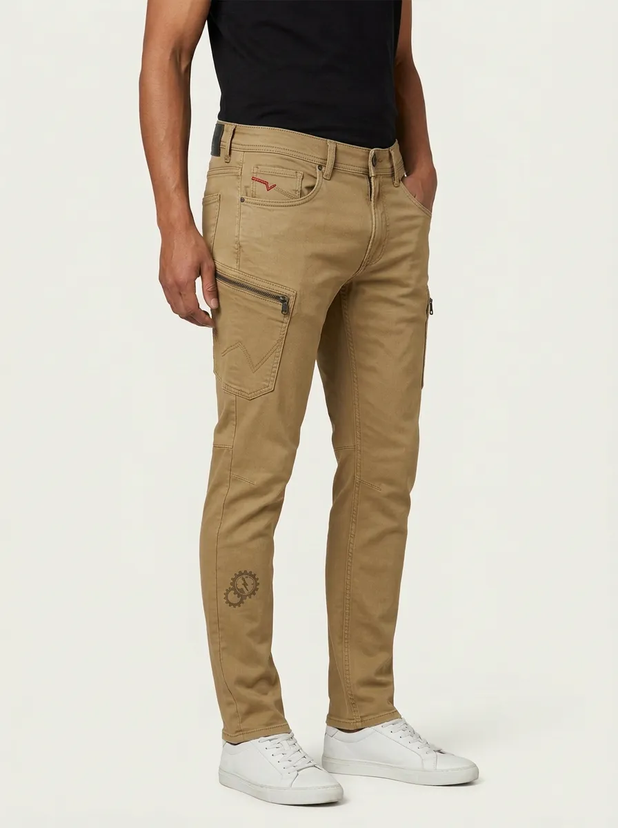 Men's Mid-Blue Steampunk Gear Slim Fit Jeans