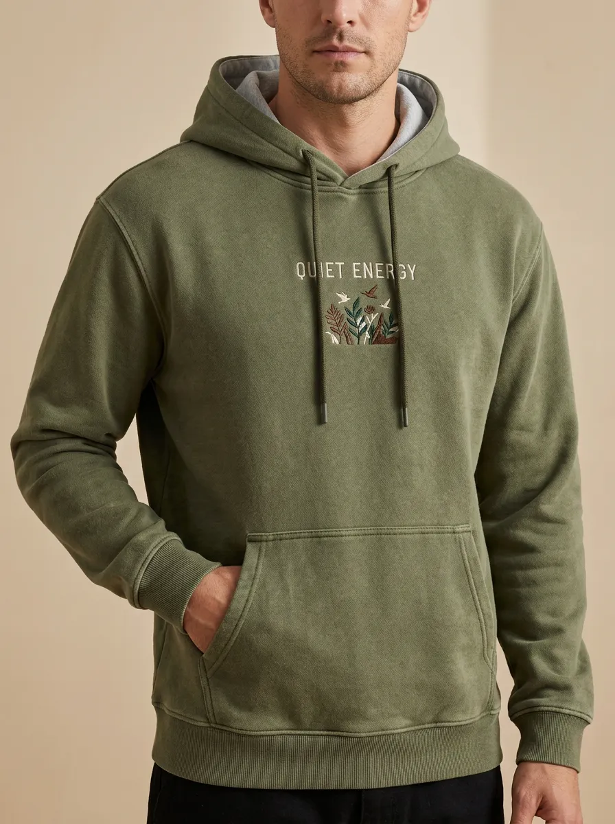 Men's Quiet Energy Botanical Bird Print Hoodie