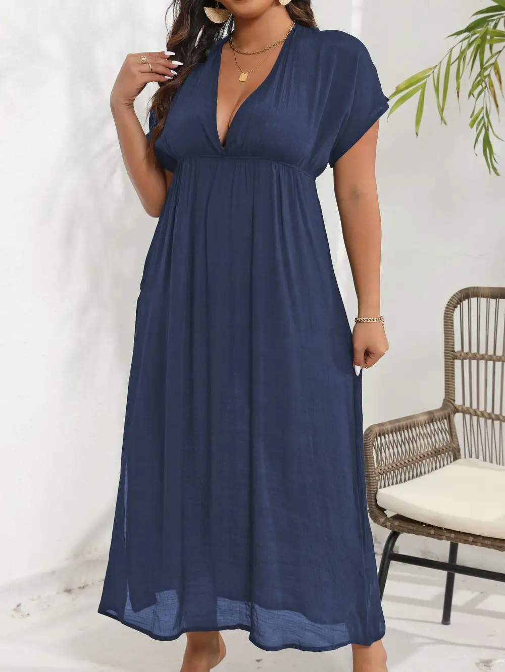 Women's V-Neck Slit Beach Dress