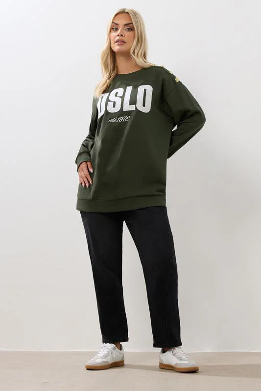 Khaki Green 'Oslo' Slogan Sweatshirt detail 2
