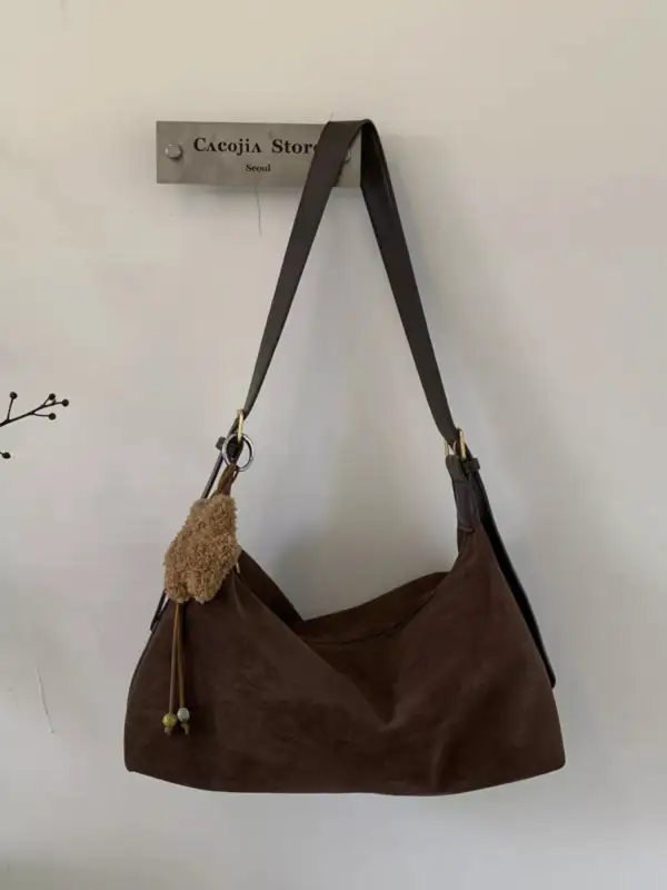 Solid Suede Hobo Crossbody Bag