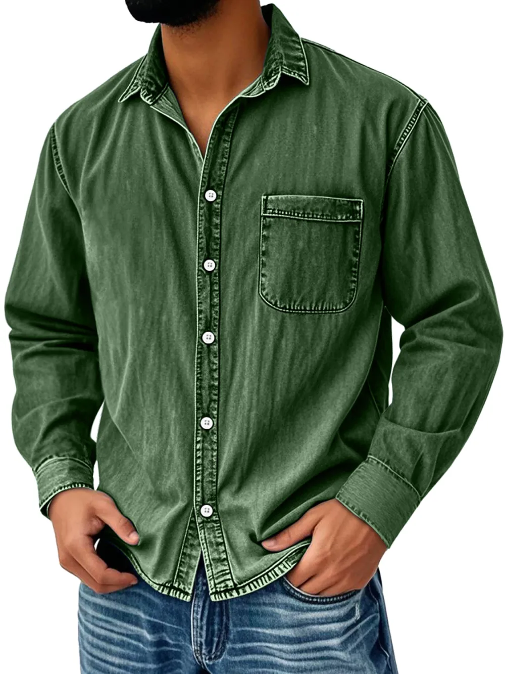 Long Sleeve Camp Collar Pocket Shirt