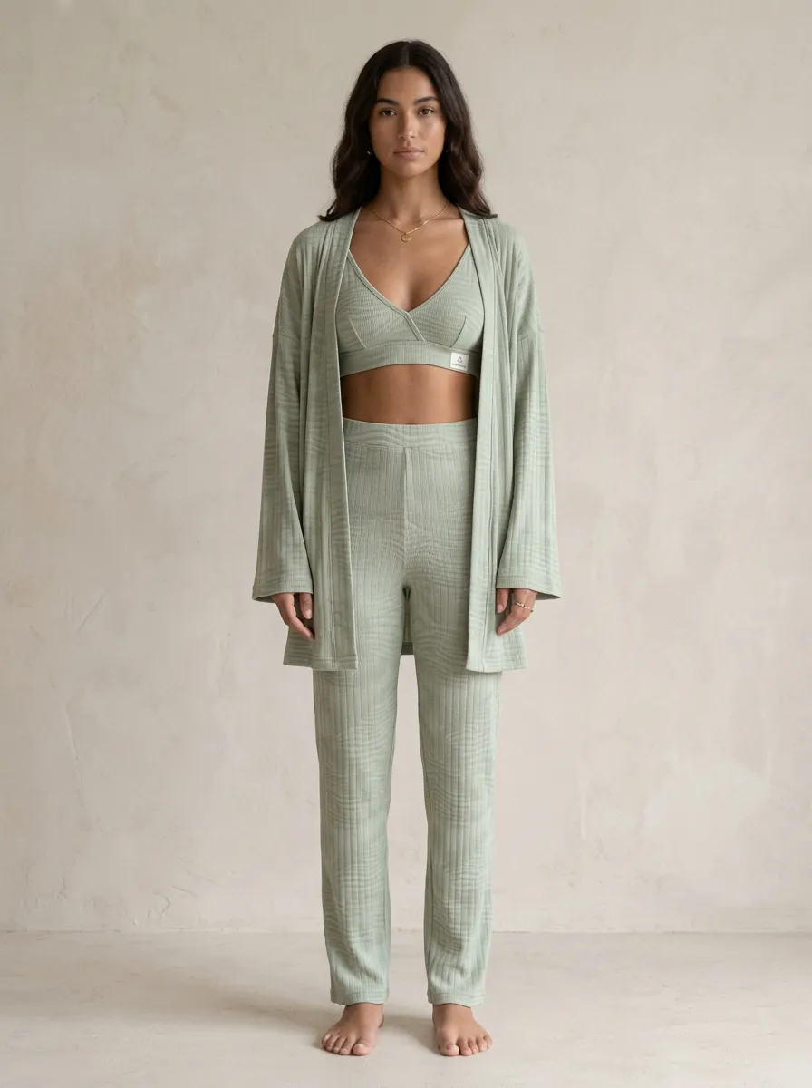 Ribbed Open Front Cardigan Lounge Set