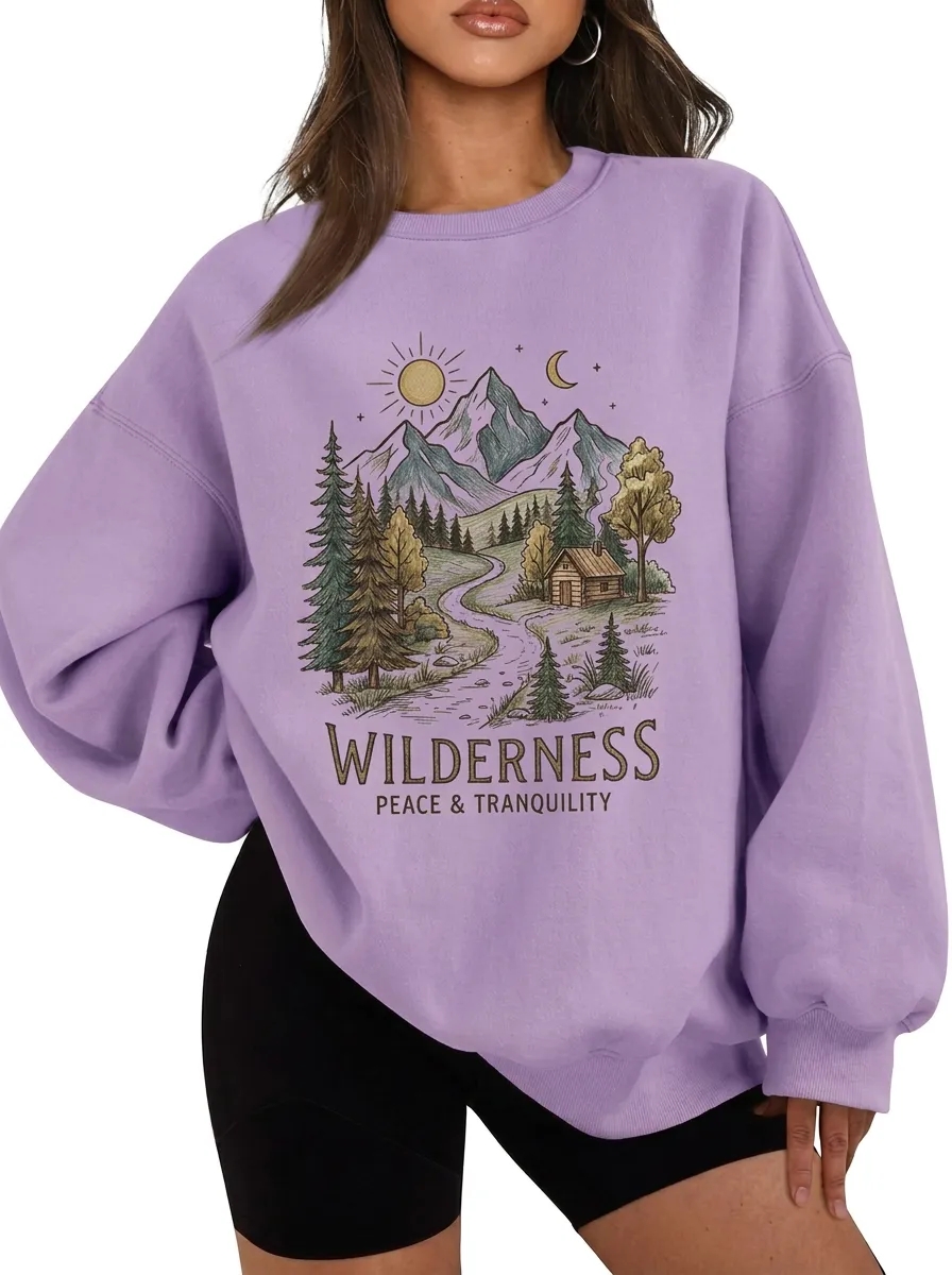 Women's Nature Lover Wilderness Mountain Cabin Printed Sweatshirt