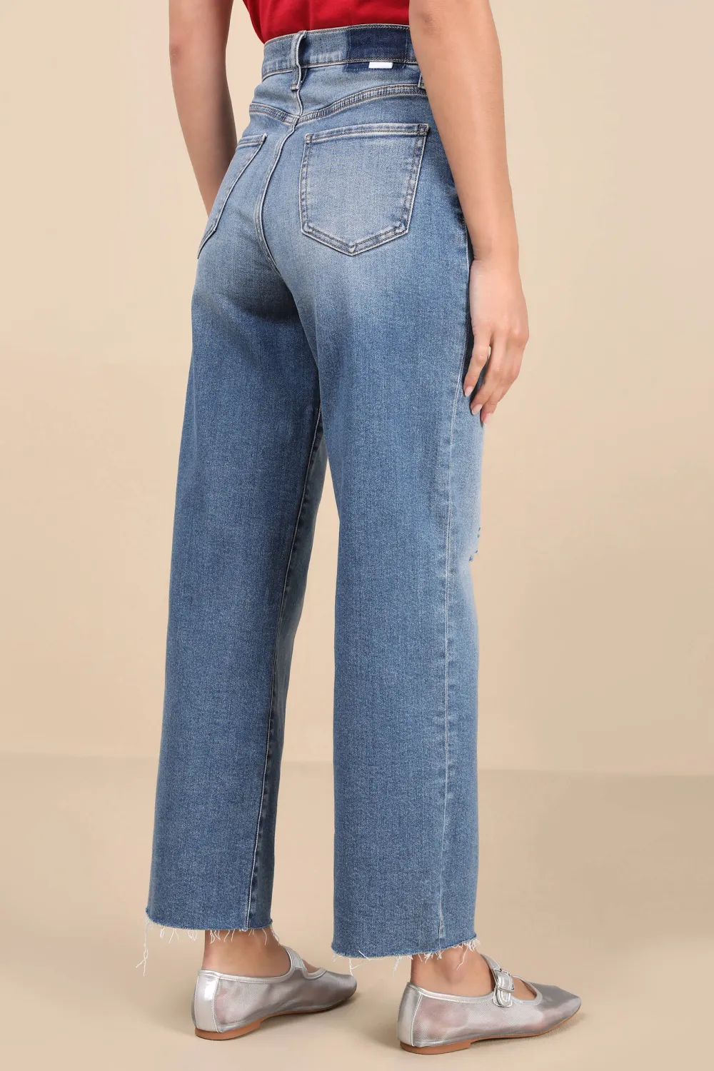 Daily Medium Wash Distressed Wide-Leg High-Rise Jeans