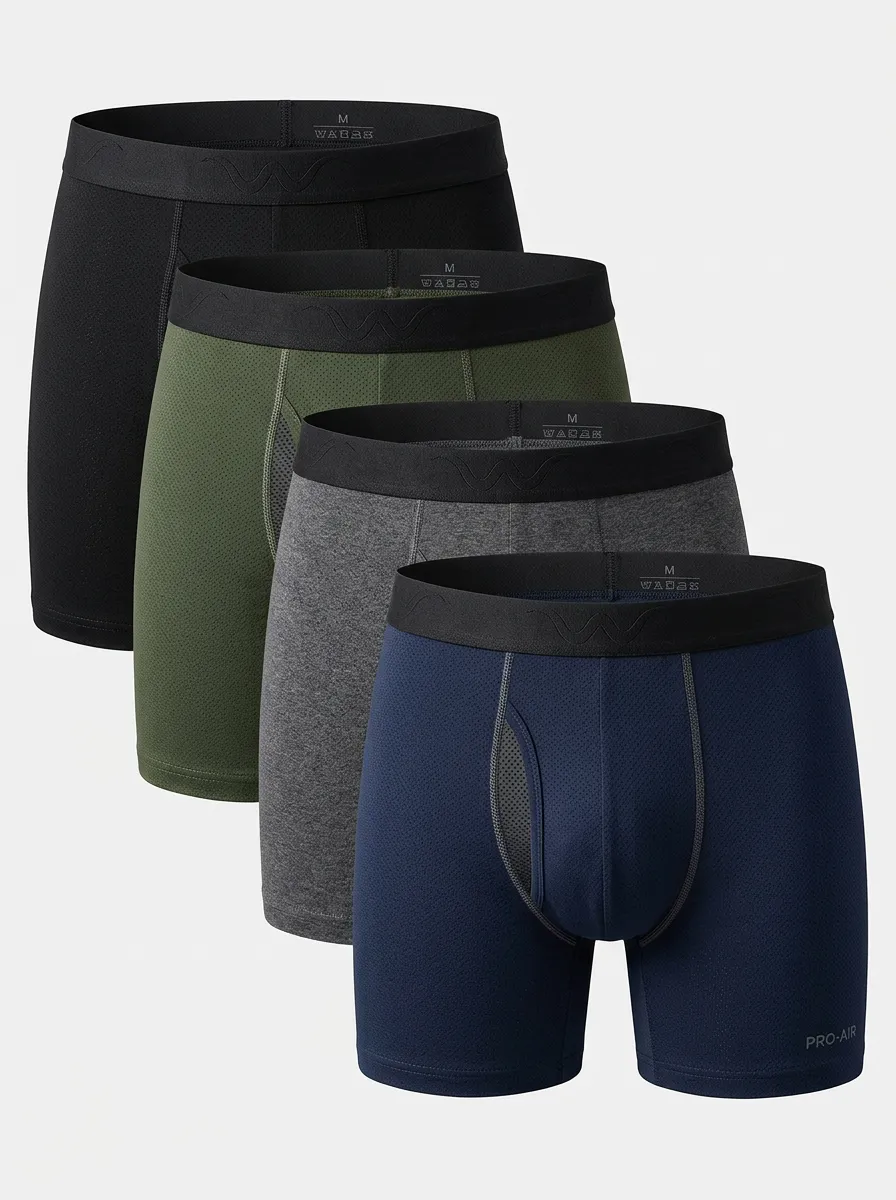 Mesh Breathable-Look Cotton Performance-Inspired Men's Boxer Briefs Four-Pack