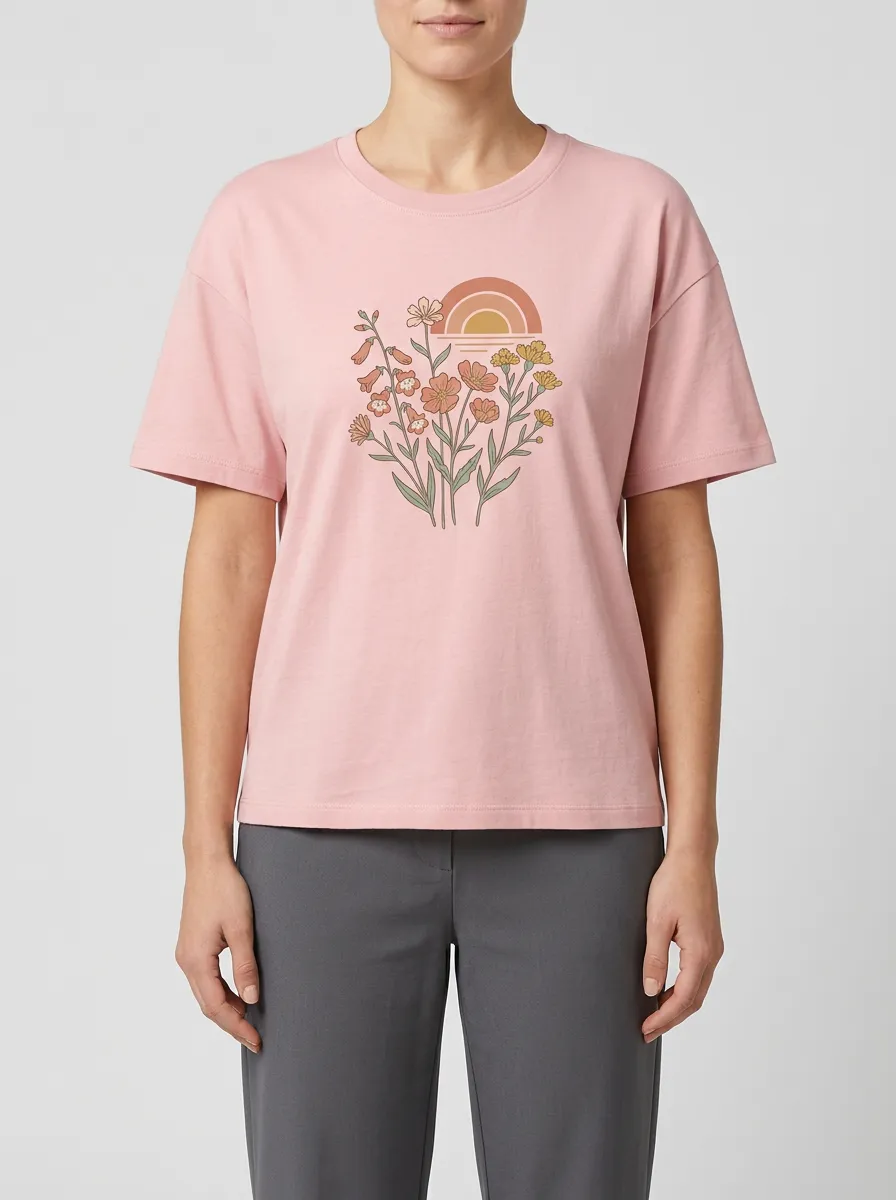Women's Crewneck Graphic Floral-Motif T-Shirt
