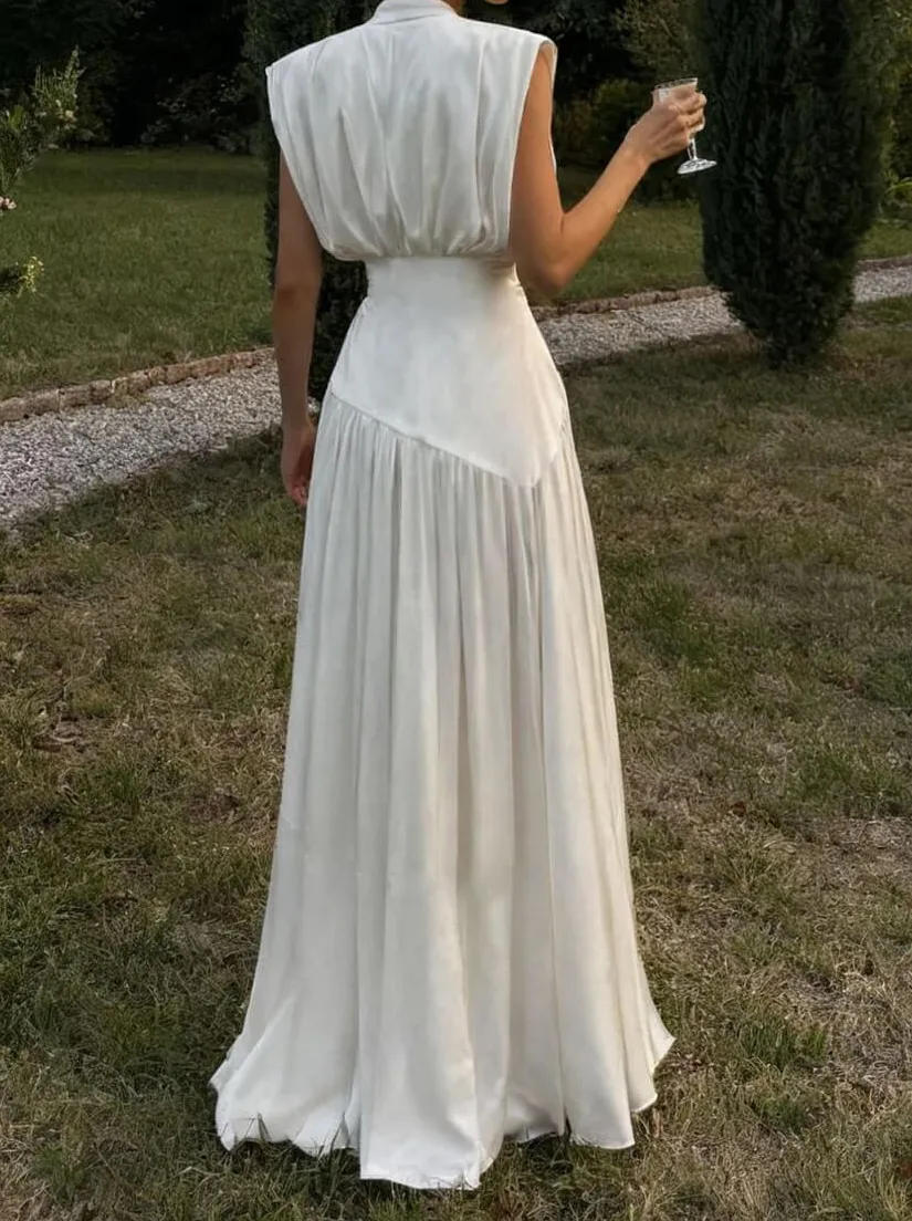 V Neck Cinching Slit Maxi Dress