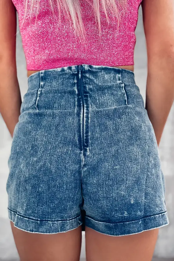 Acid Wash Asymmetric Twisted Wrapped Zipped Denim Skort Denim Shorts